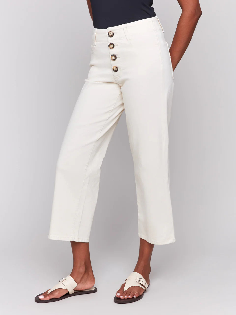 Button Fly Straight Crop Leg Pant