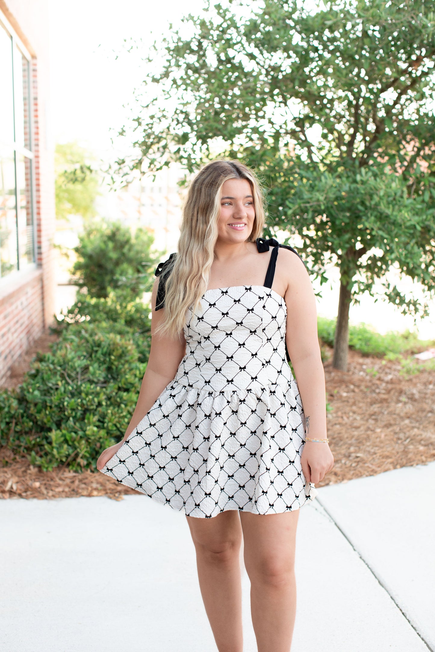 Bow Embroidered Backless Mini Dress