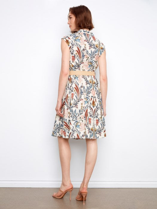 Printed Linen Cap Sleeve Dress