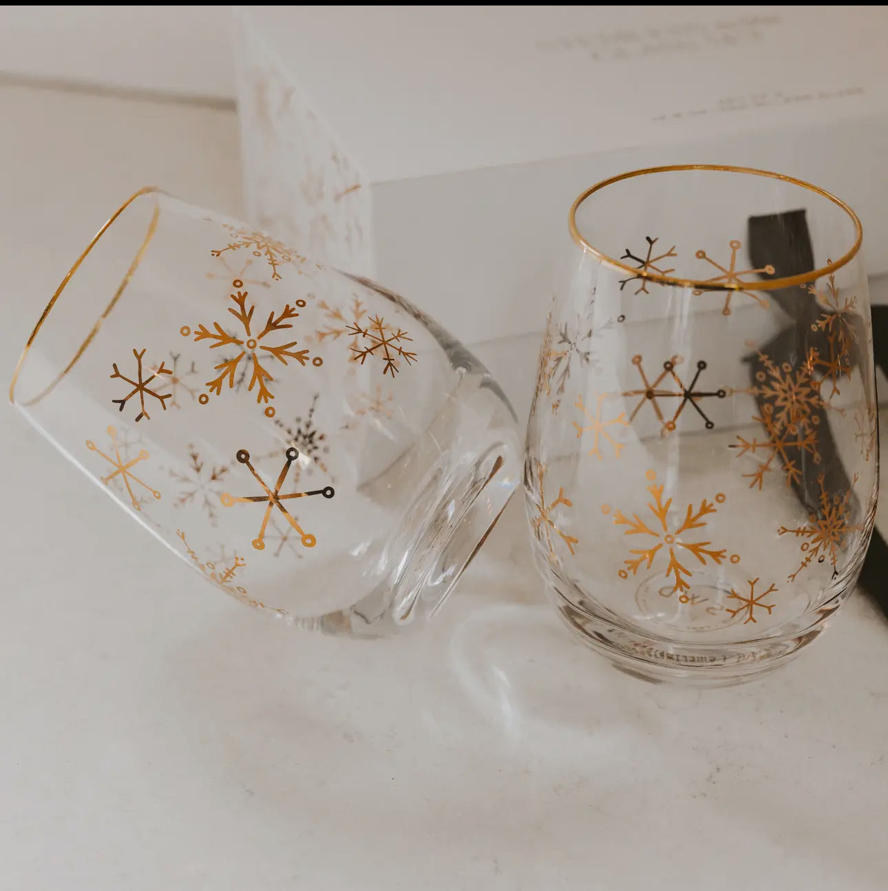 Snowflakes Stemless Wine Glasses, Boxed Set Of 2