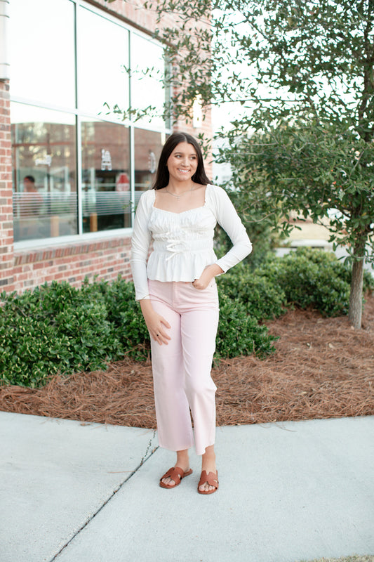 Shirred Top-White