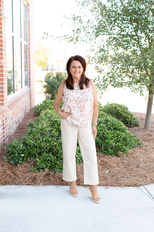 Button Fly Straight Crop Leg Pant