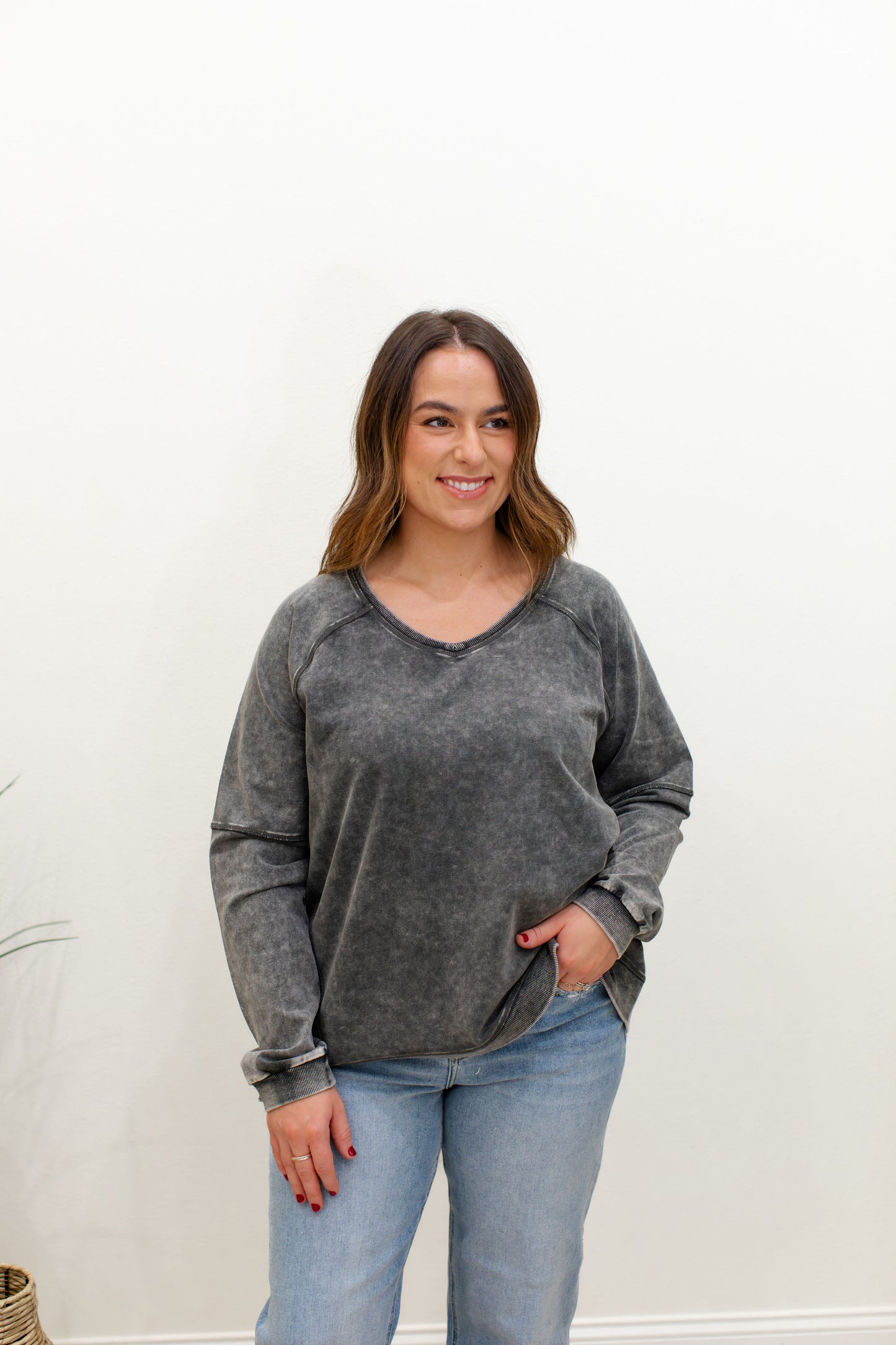 Charcoal V-neck Longsleeve Top