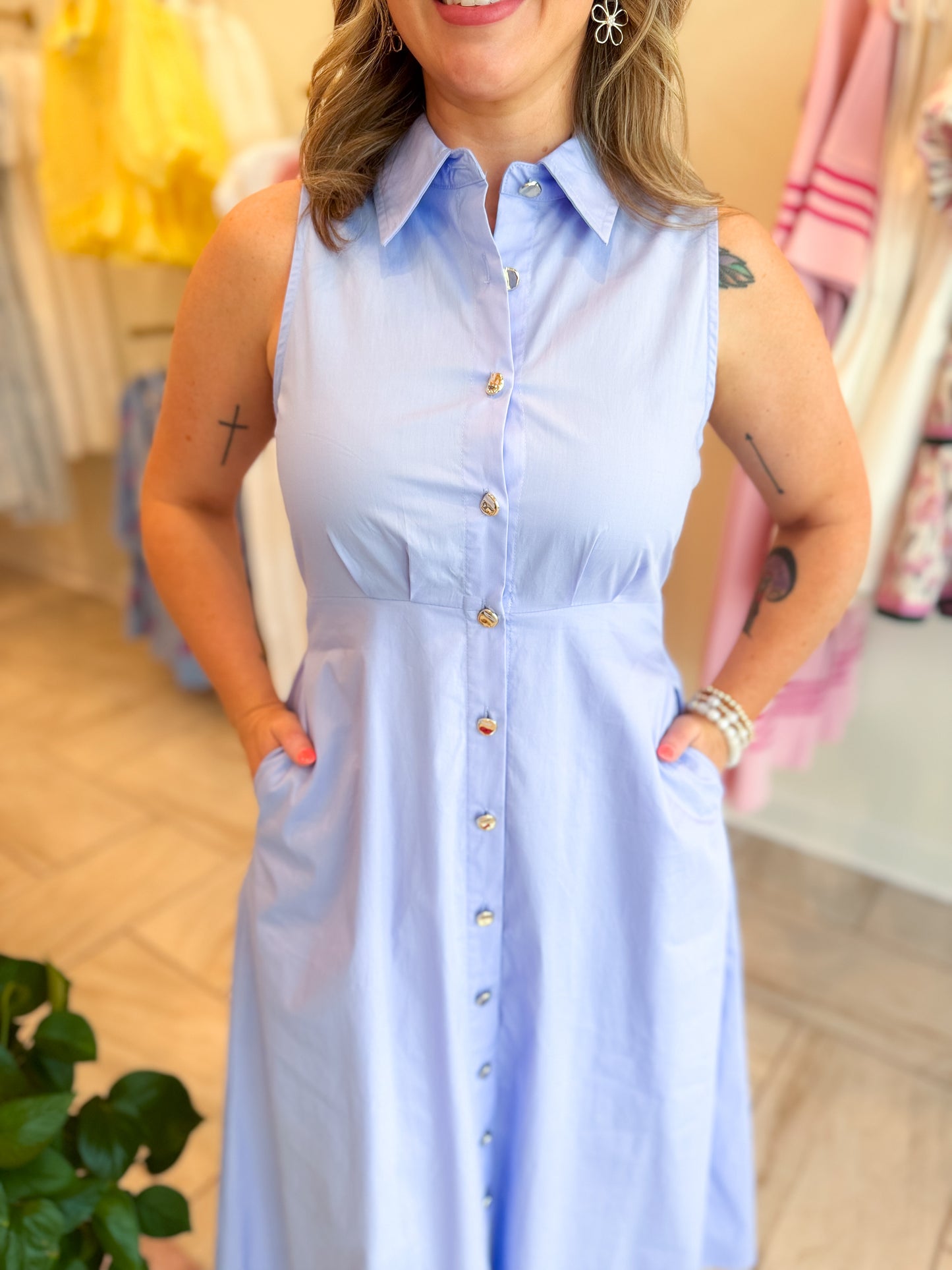 Sleeveless Midi Dress - Chambray