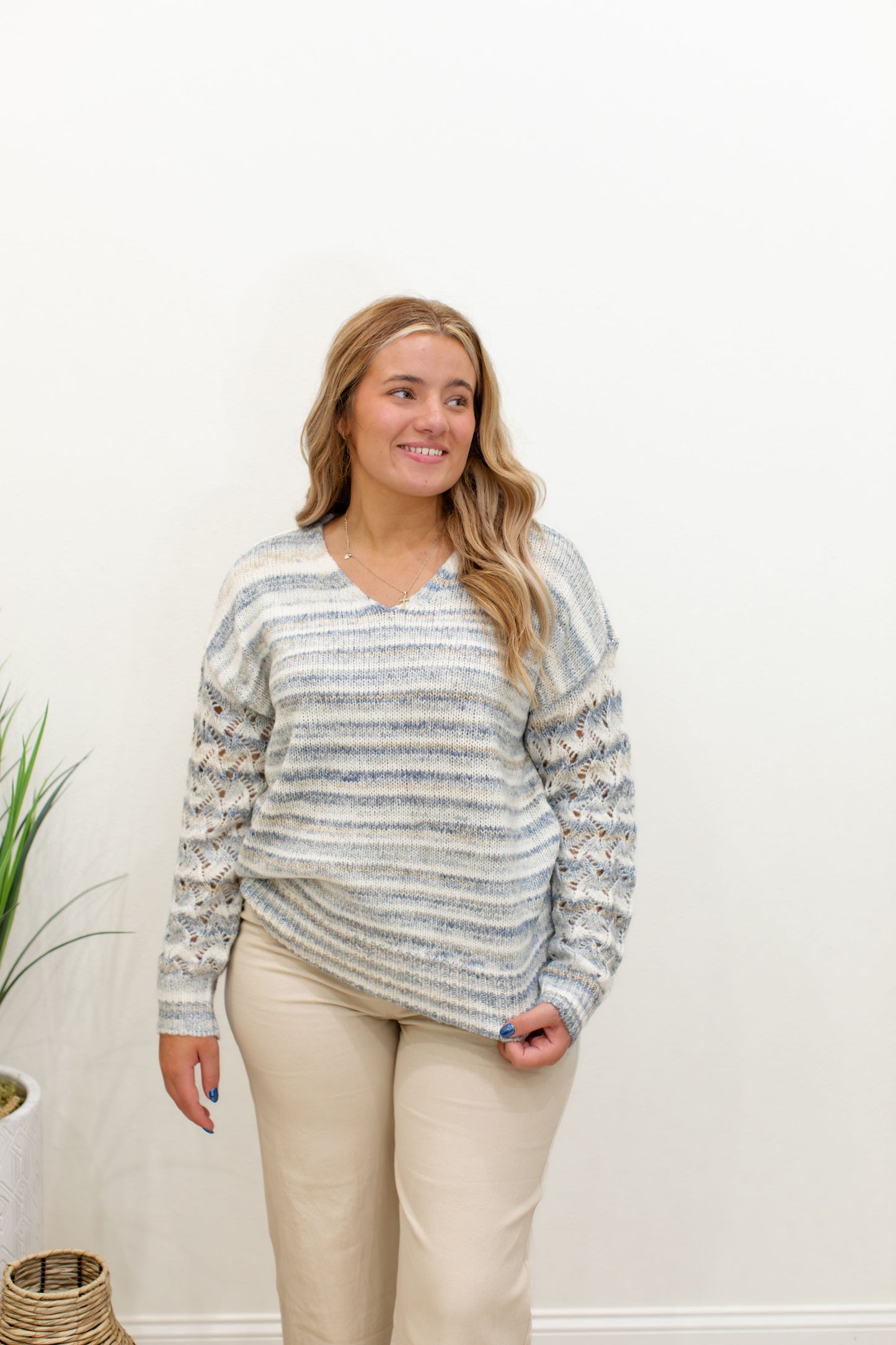 V-Neck Space Dye Yarn Sweater