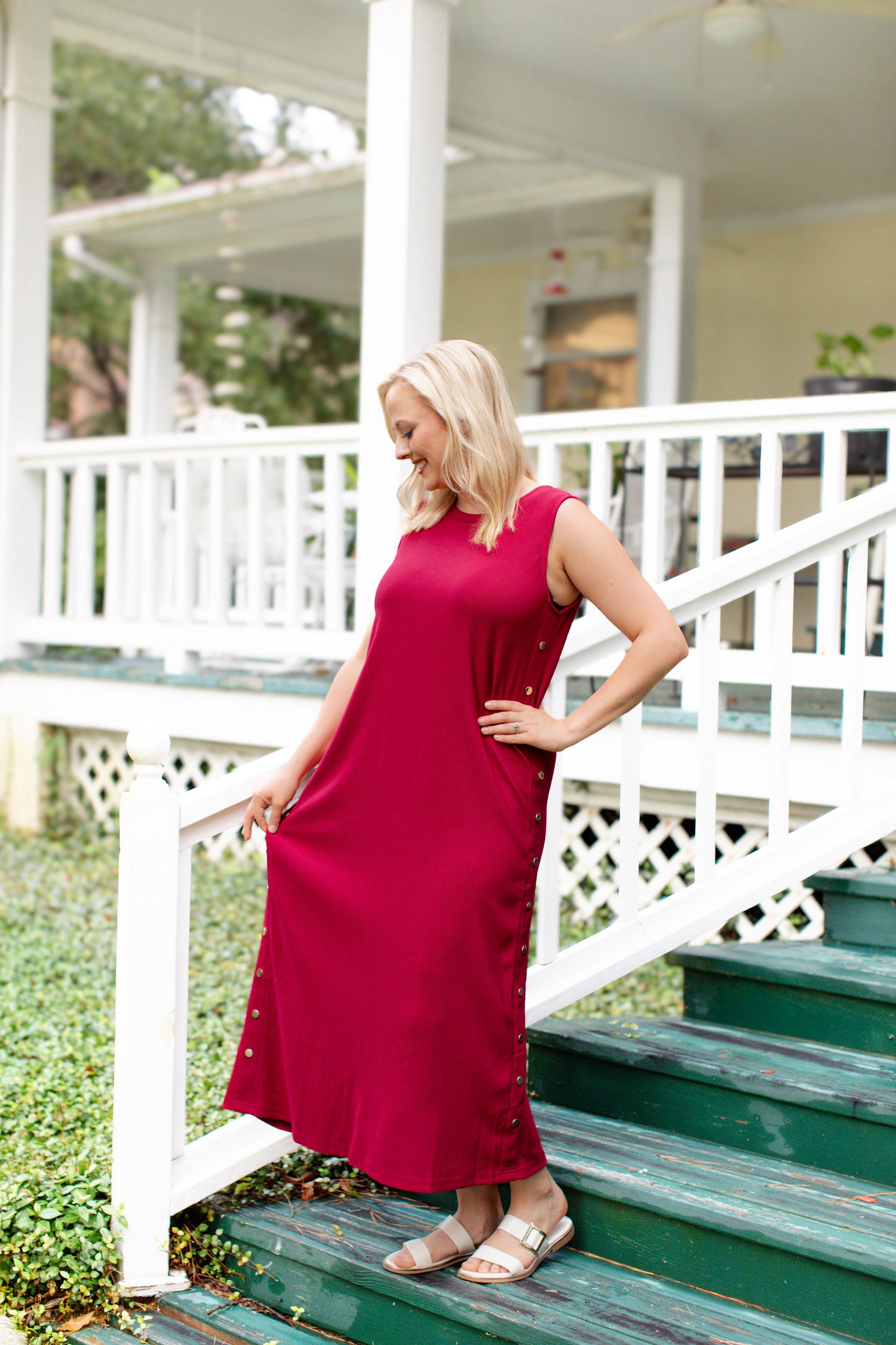 Cherry Maxi Dress With Faux Gold Buttons