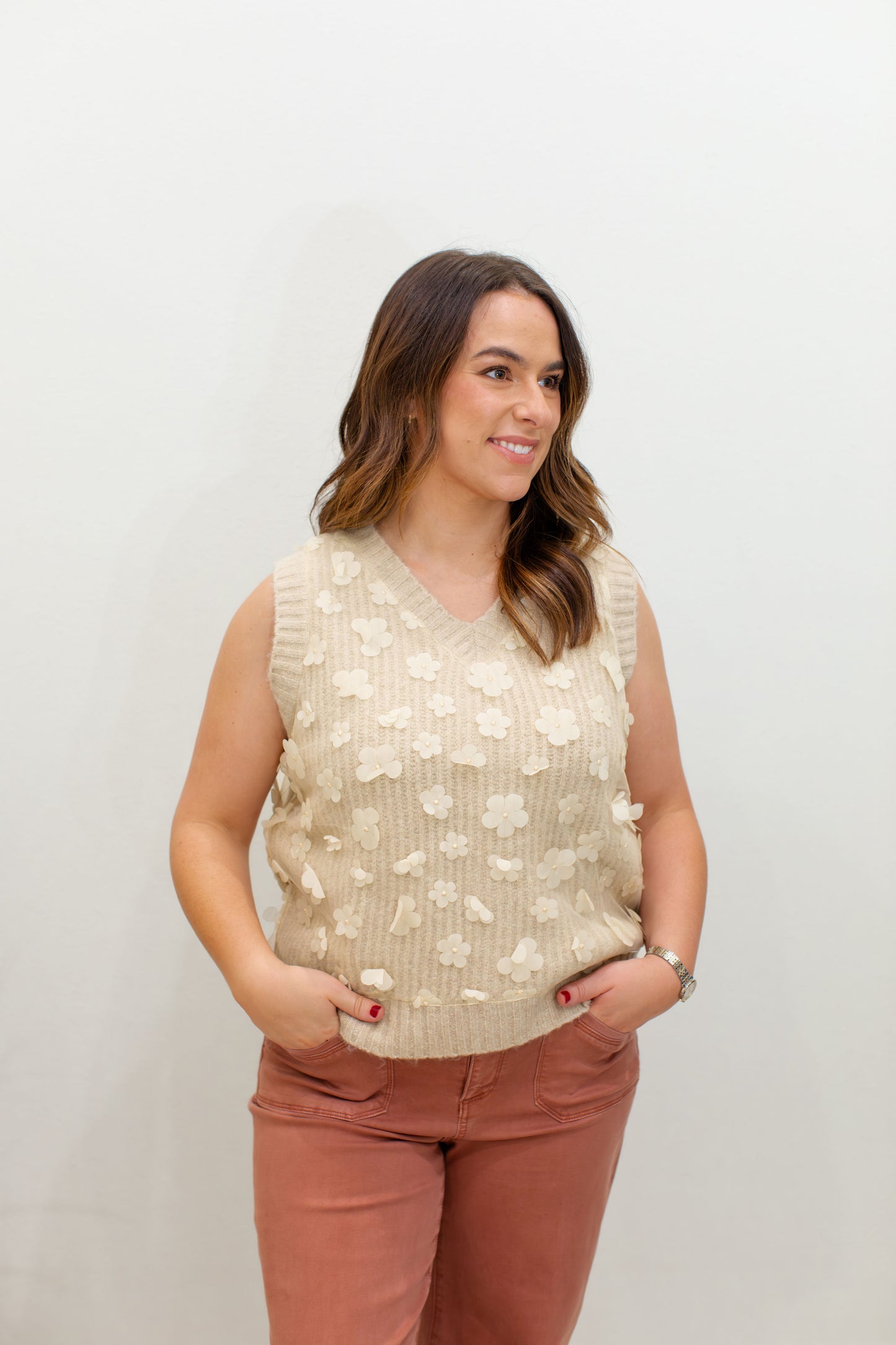 Floral Mesh V - Neck Vest