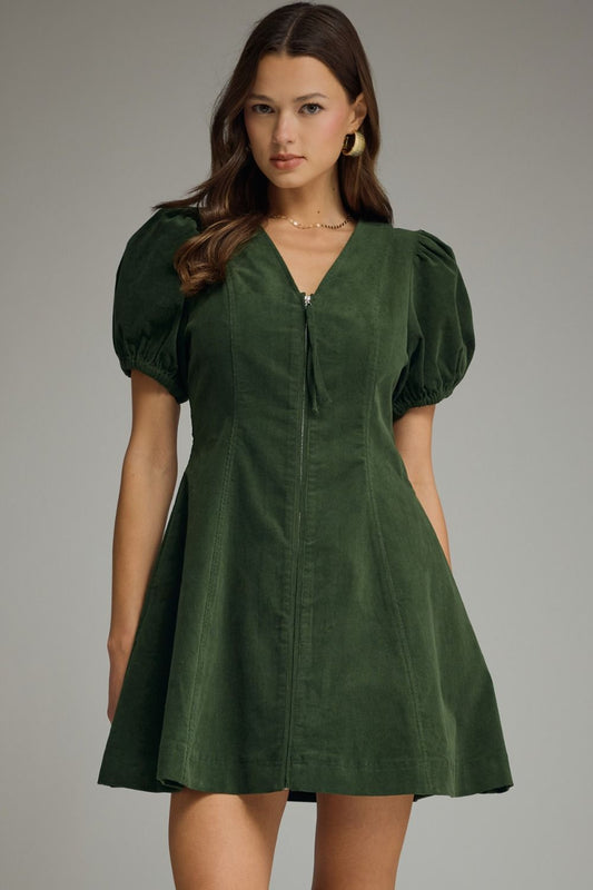 V-Neck Puff Sleeve Mini Dress