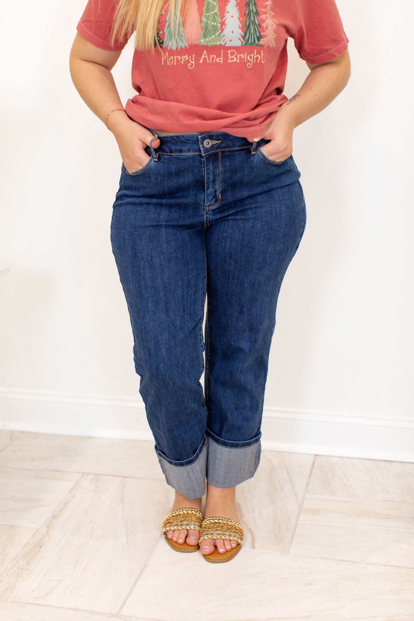 Wide Cuff Straight Leg Stretch Denim Pants