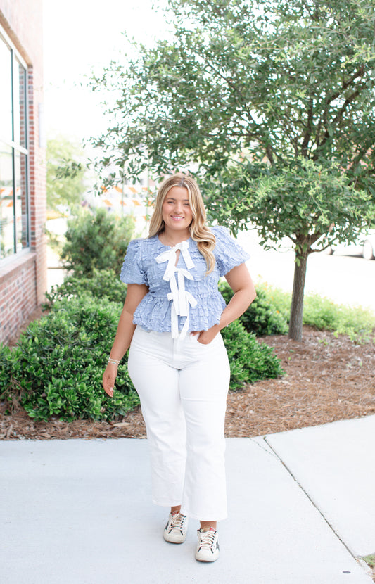 Light Blue Bubble Peplum Top