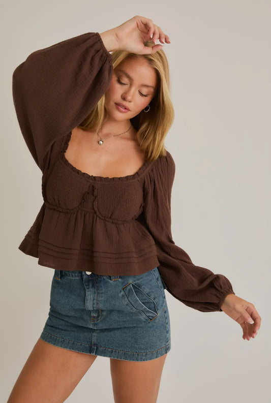 Smocked Long Sleeve Top