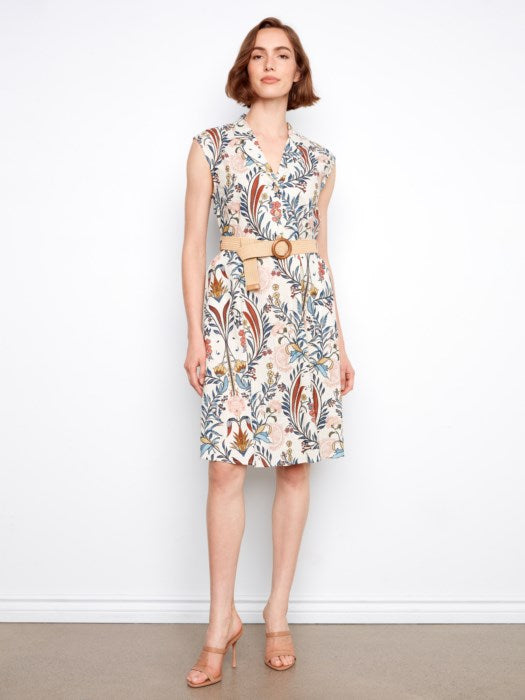 Printed Linen Cap Sleeve Dress