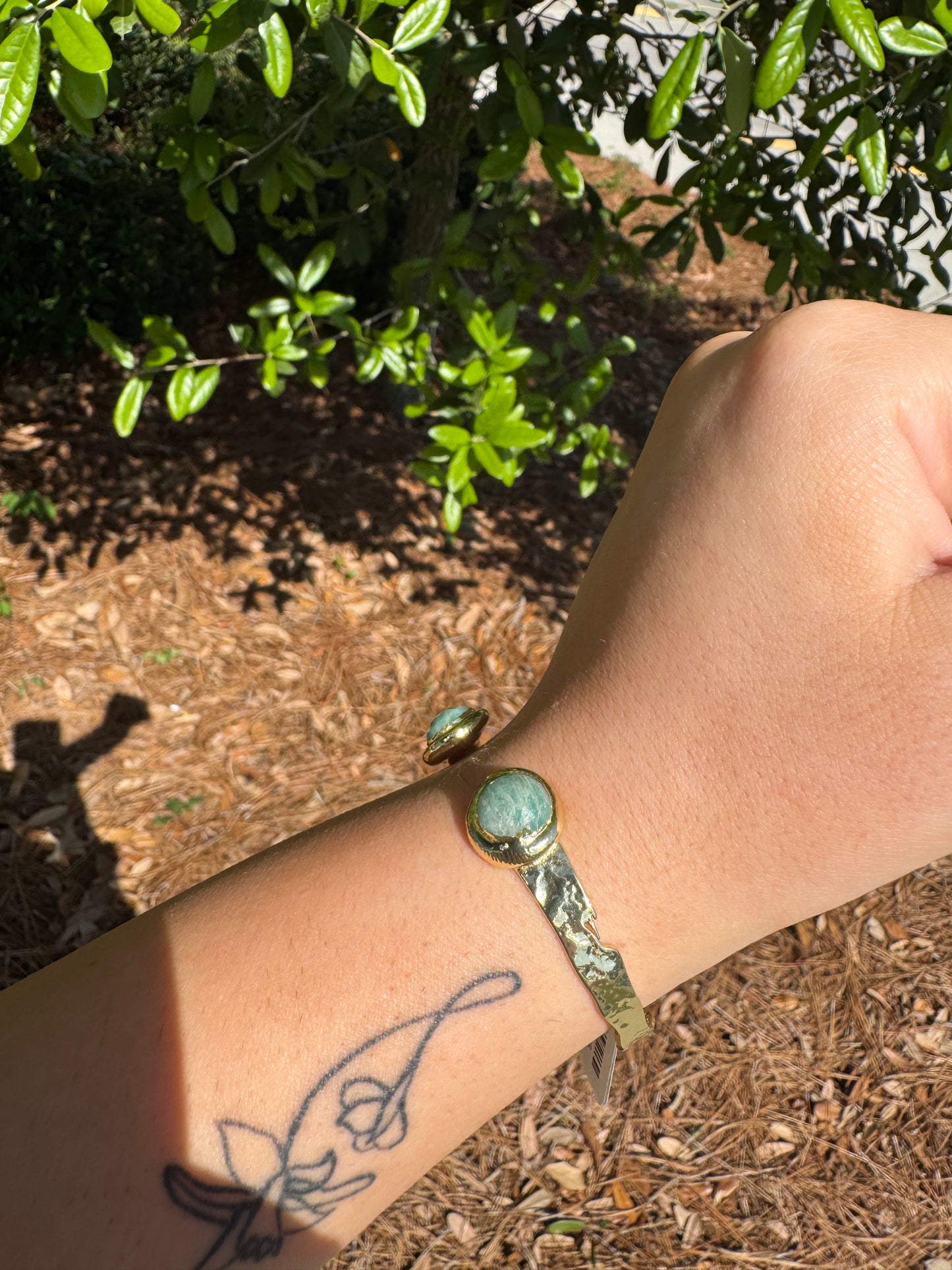 Amazonite Misty Gold Cuff Bracelet
