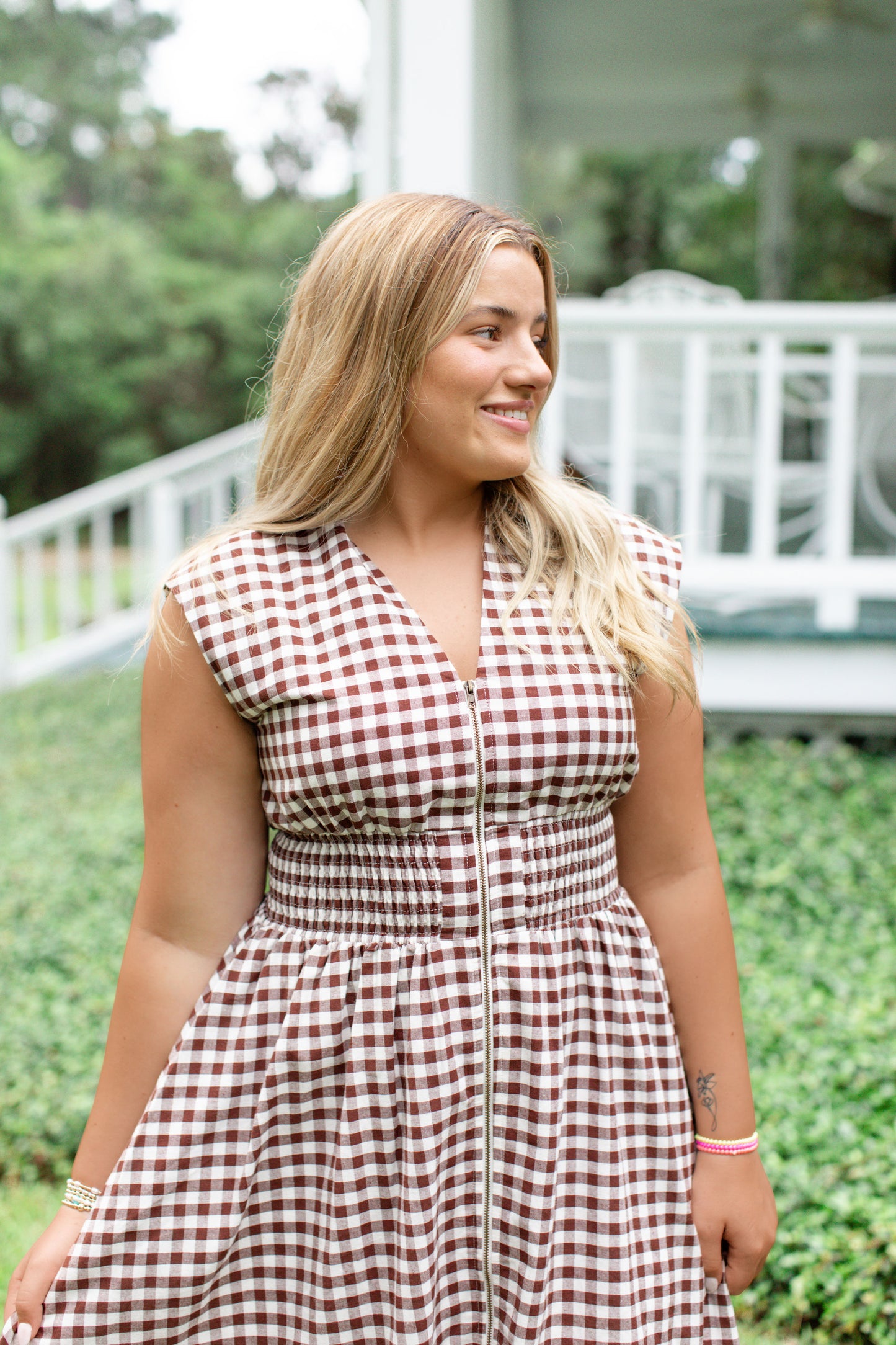 Chocolate Gingham Zipper Dress