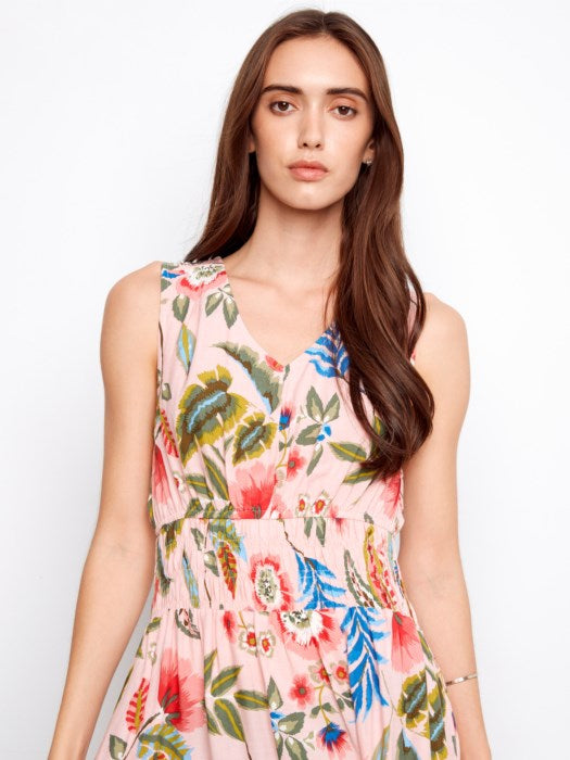 Printed Dress With Smocking At Waist