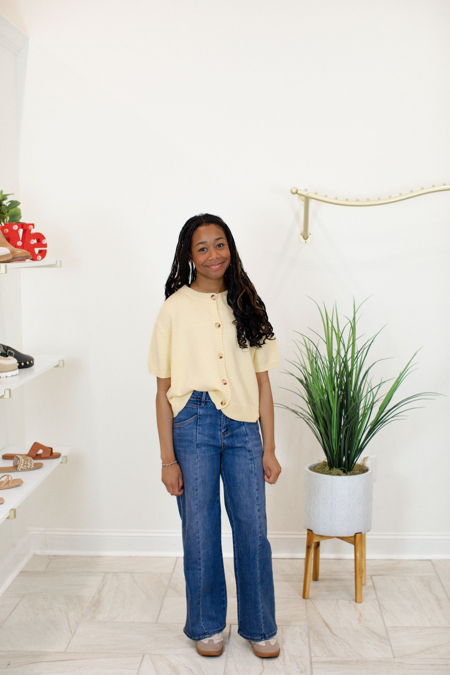 Light Yellow Short Sleeve Sweater Cardigan