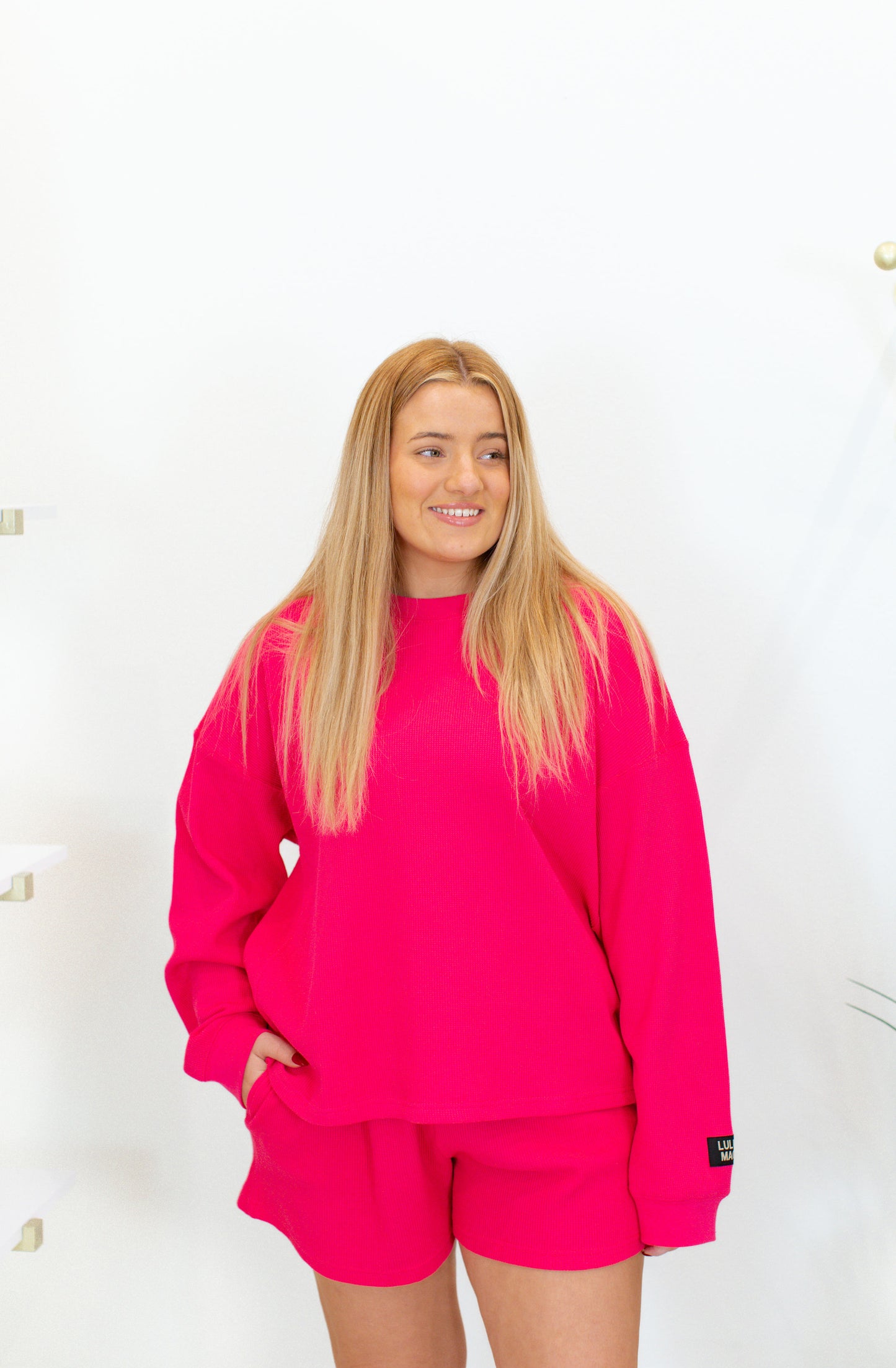 Hot Pink Waffle Longsleeve And Short Set