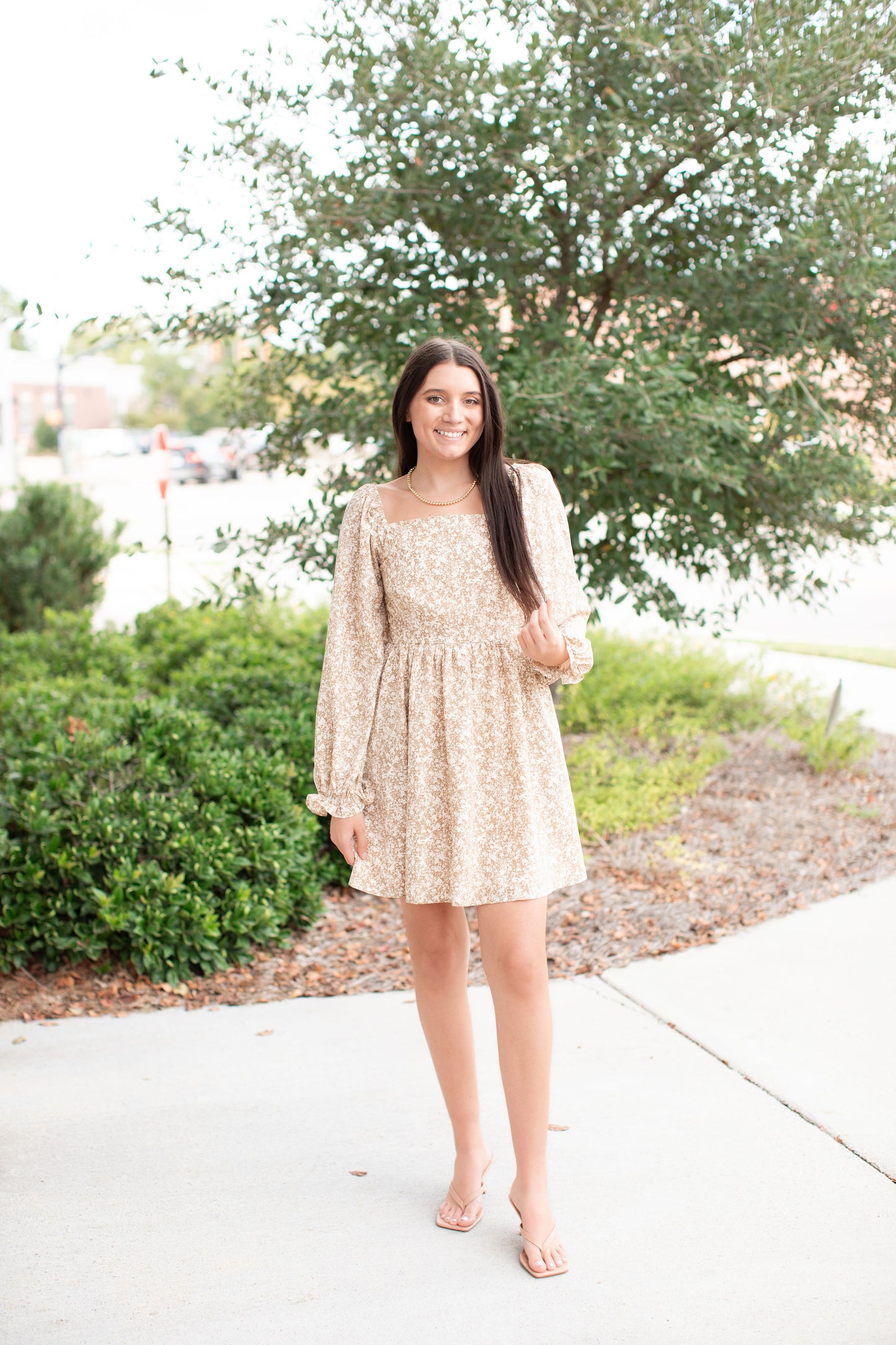 Floral Print Square Neck Mini Dress