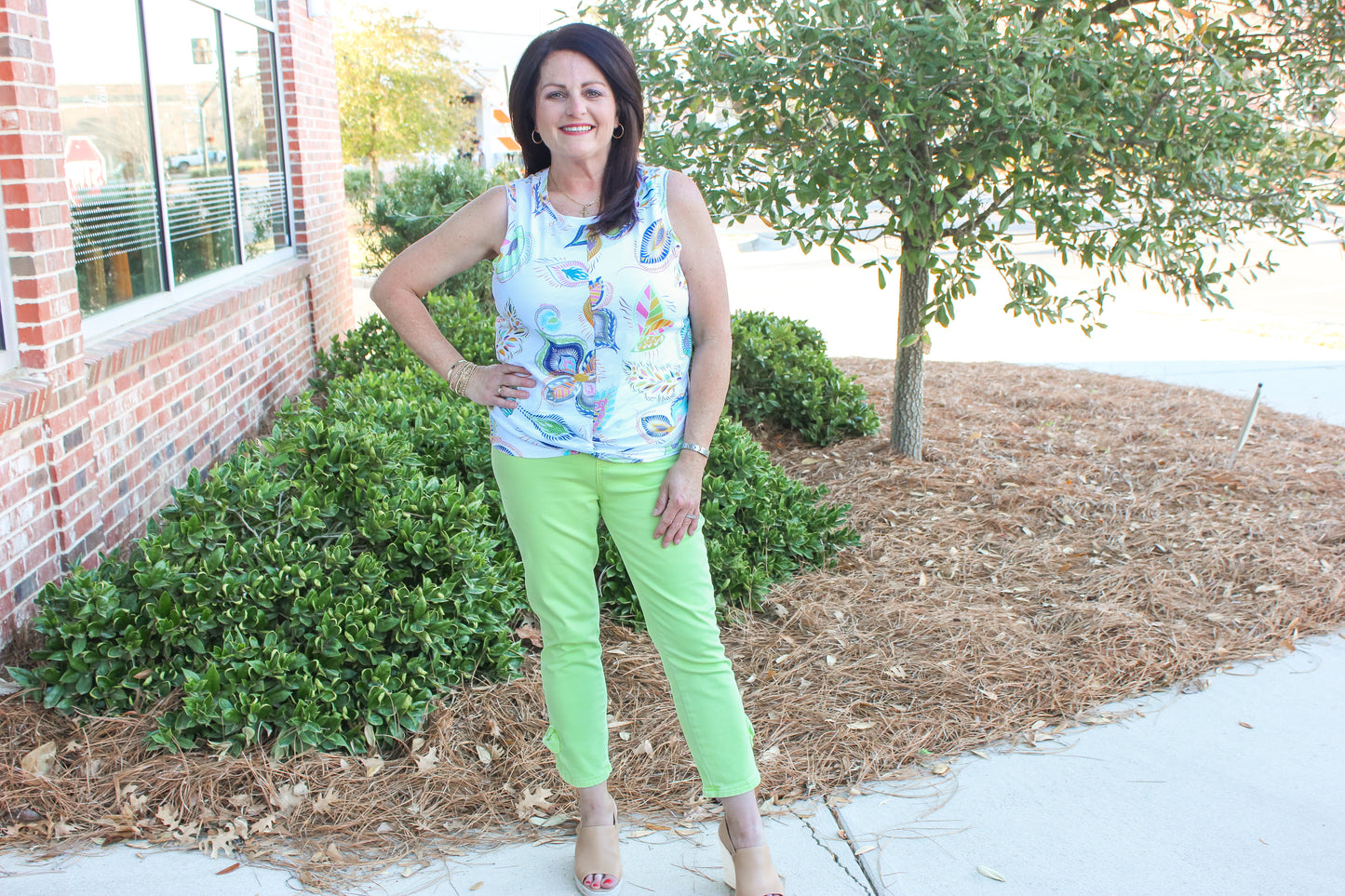 Side Knot Cropped  Denim Pants-Keylime