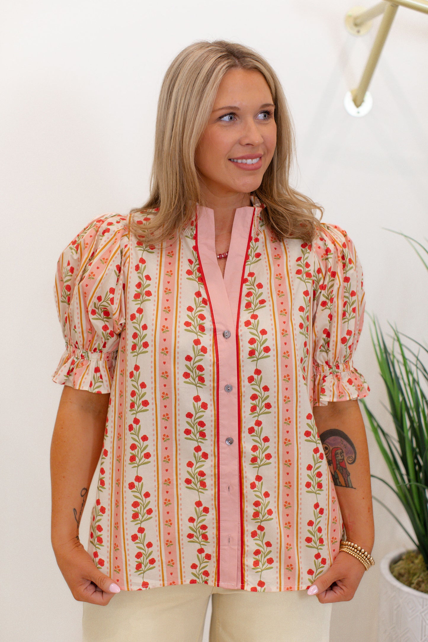 Floral Button Up Top-Pink