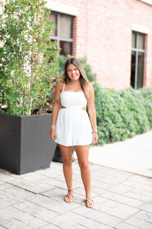 Solid Smocked Waist Cutout Mini Romper