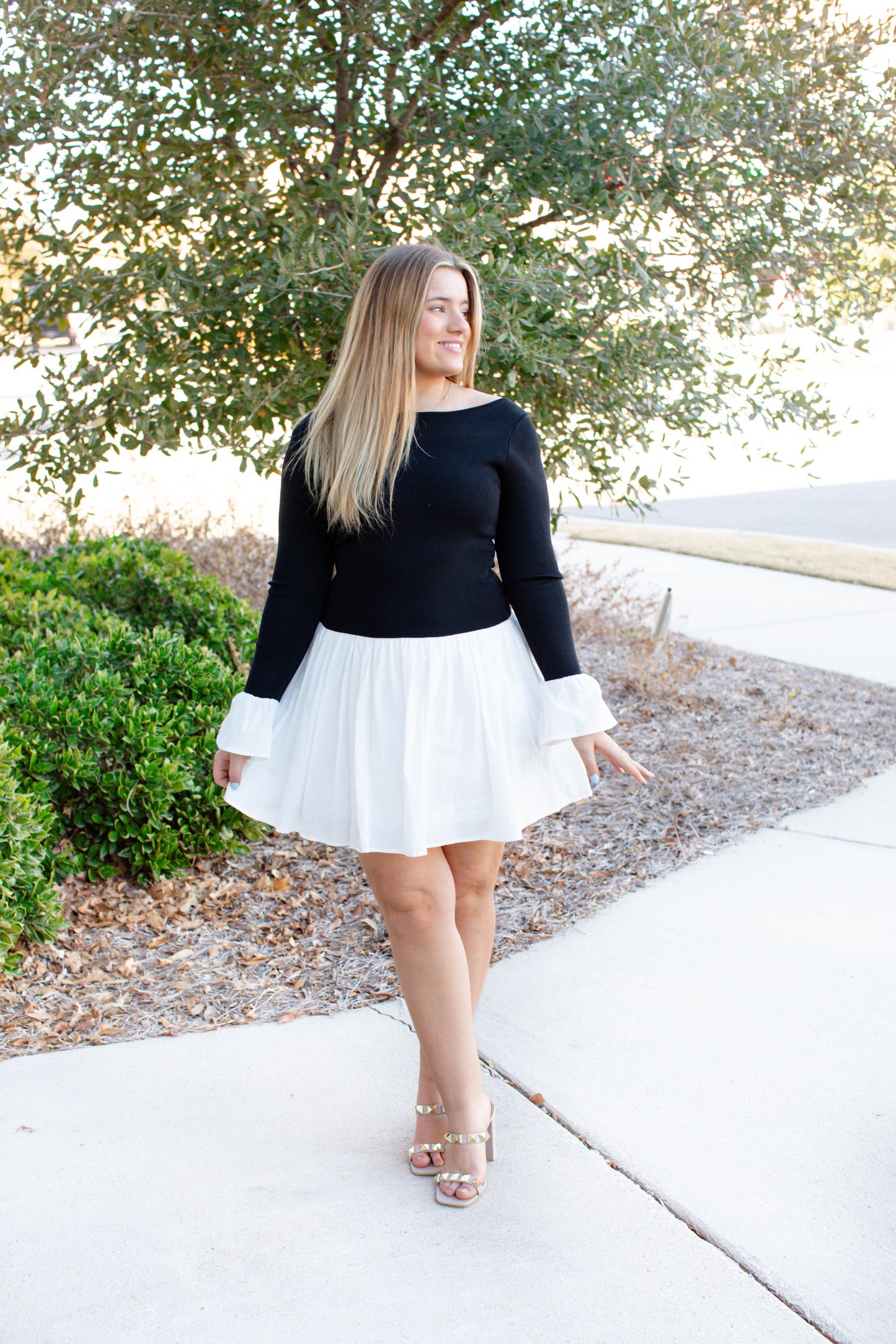 Boatneck Sweater & Poplin Mini Dress