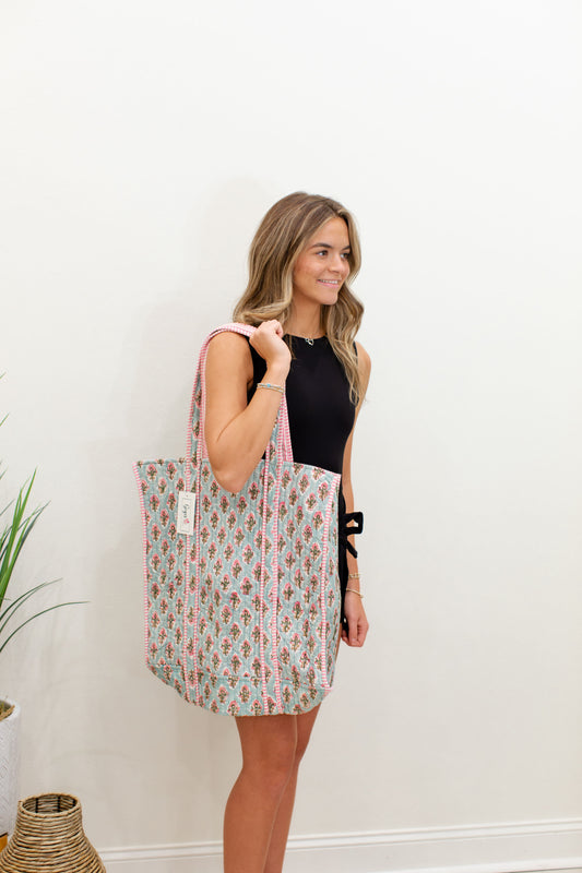 Coastal Sage Quilted Tote Bag