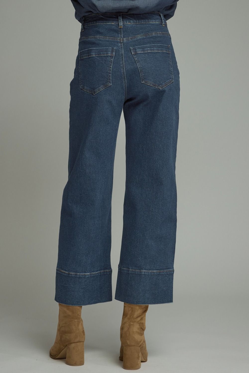Solid Denim Wide Hem Front Seam Pants