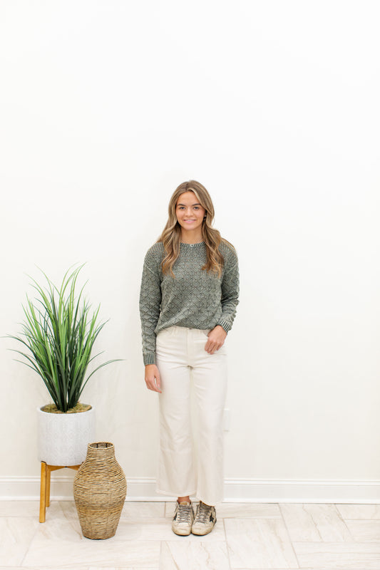 Spruce Cotton Blend Pointelle Crew Neck Sweater