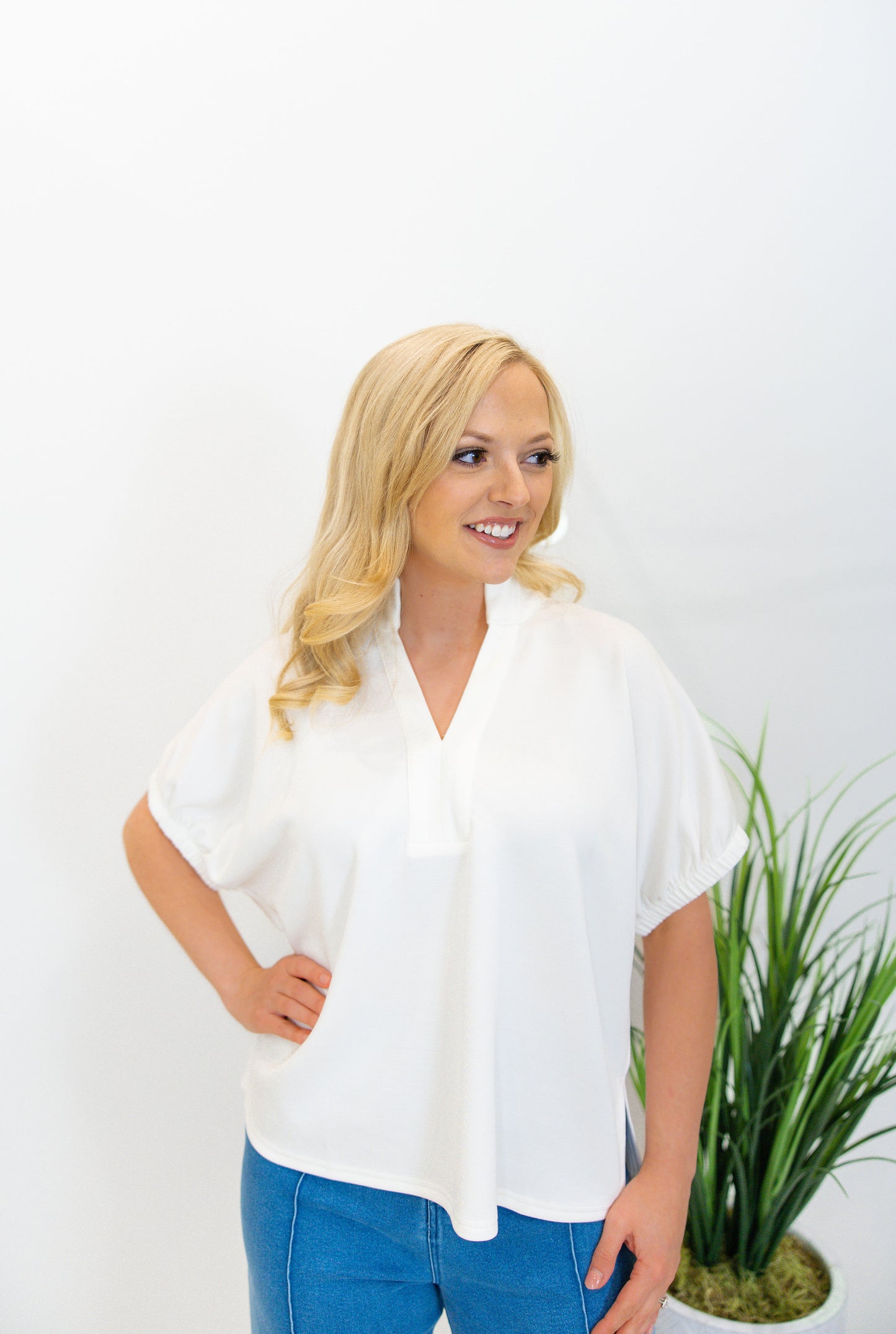 Solid Short Sleeve Top - White