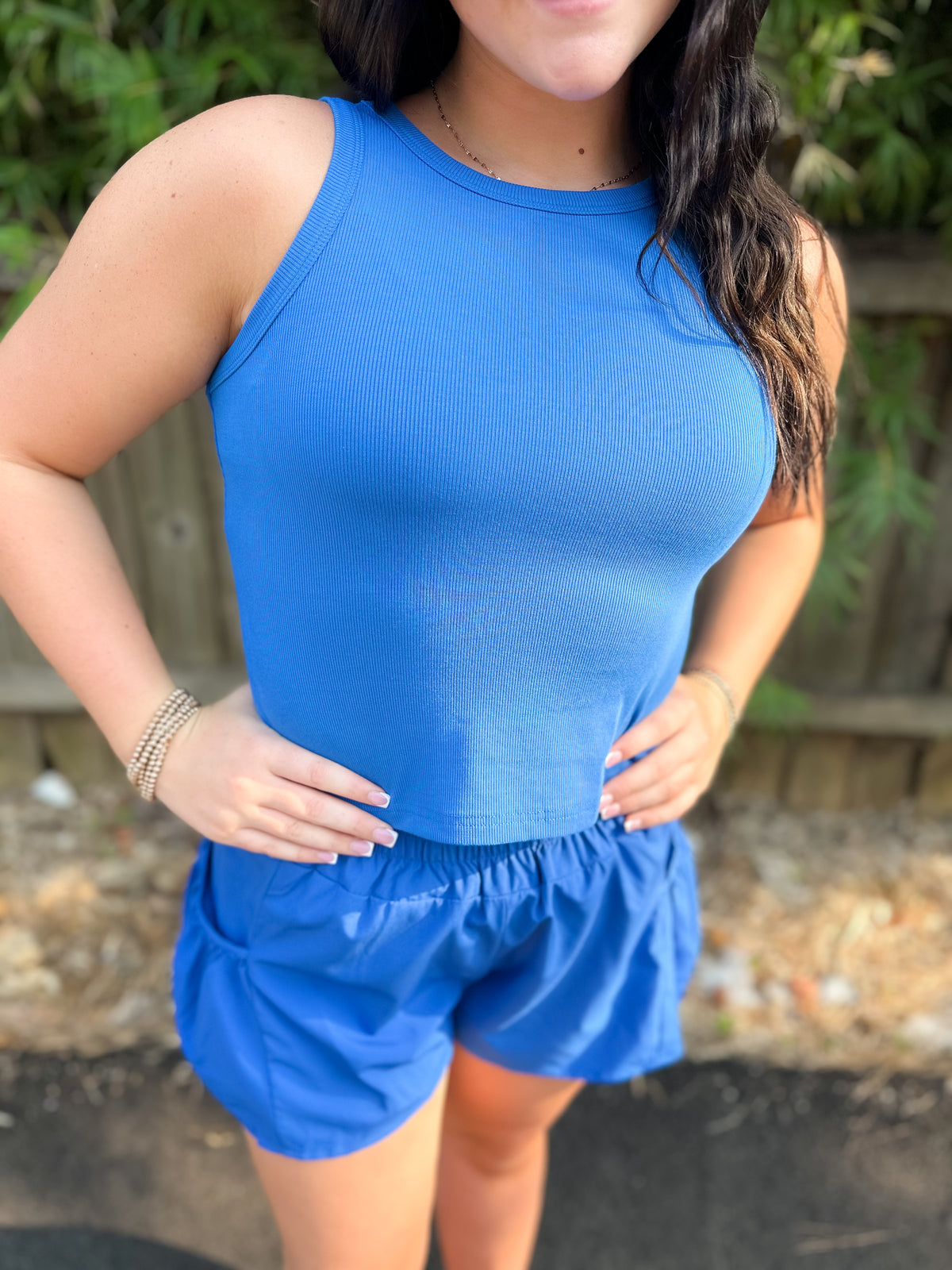Ribbed Slim Tank Pocketed Wide Leg Shorts Set