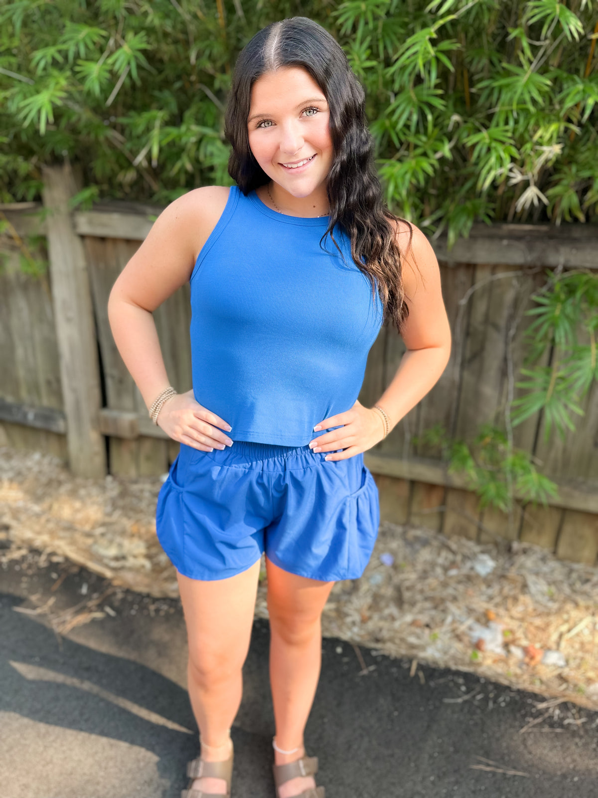 Ribbed Slim Tank Pocketed Wide Leg Shorts Set