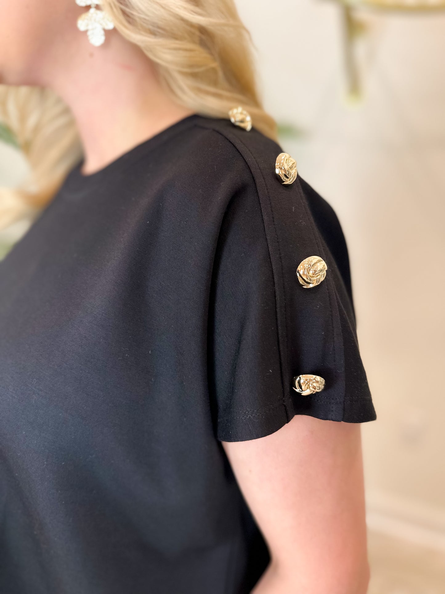 Round Neck Short Sleeve Top - Black