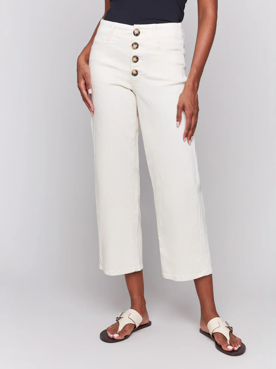 Button Fly Straight Crop Leg Pant