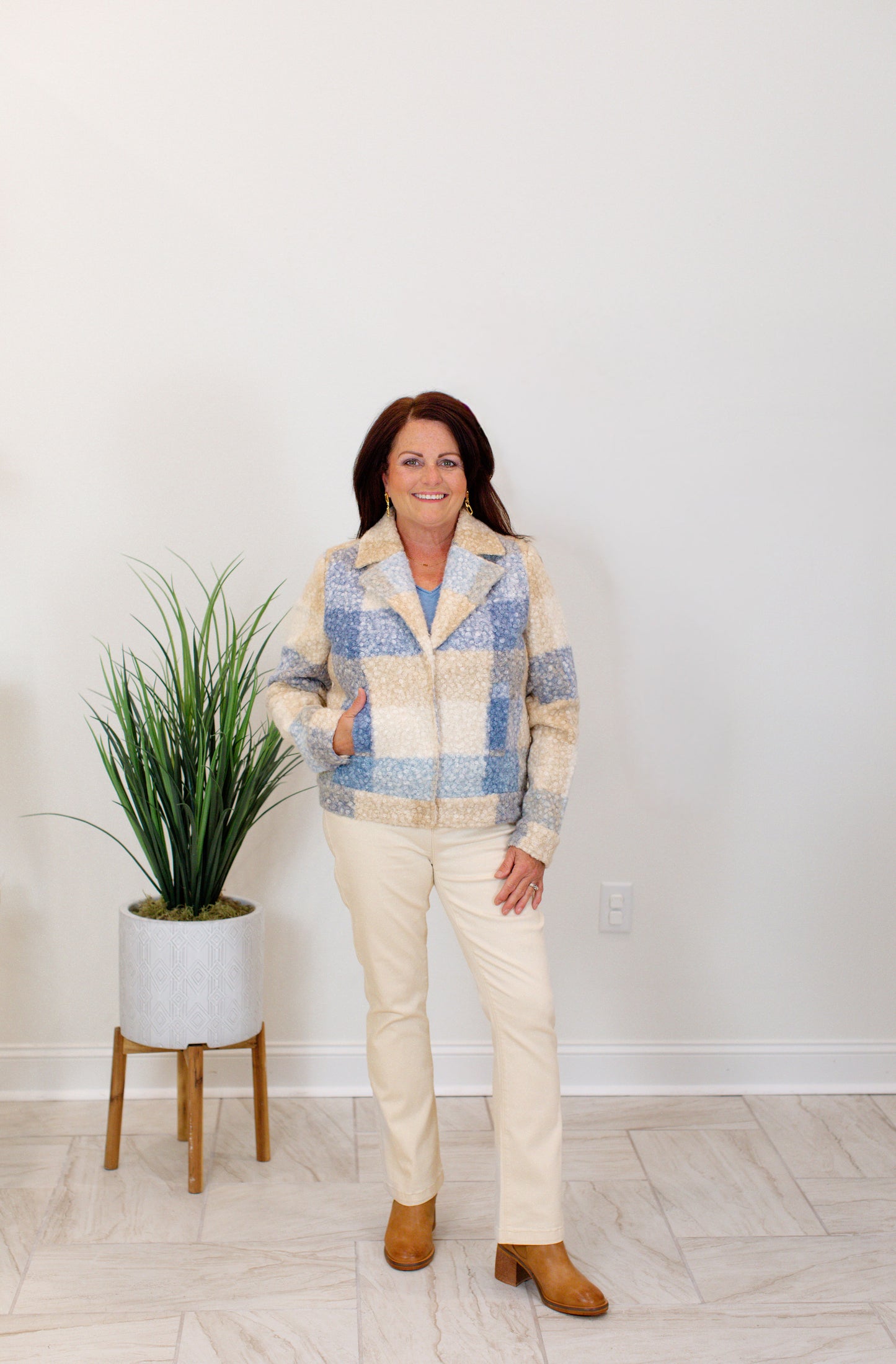 Plaid Boucle Knit Short Coat