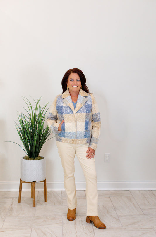 Plaid Boucle Knit Short Coat