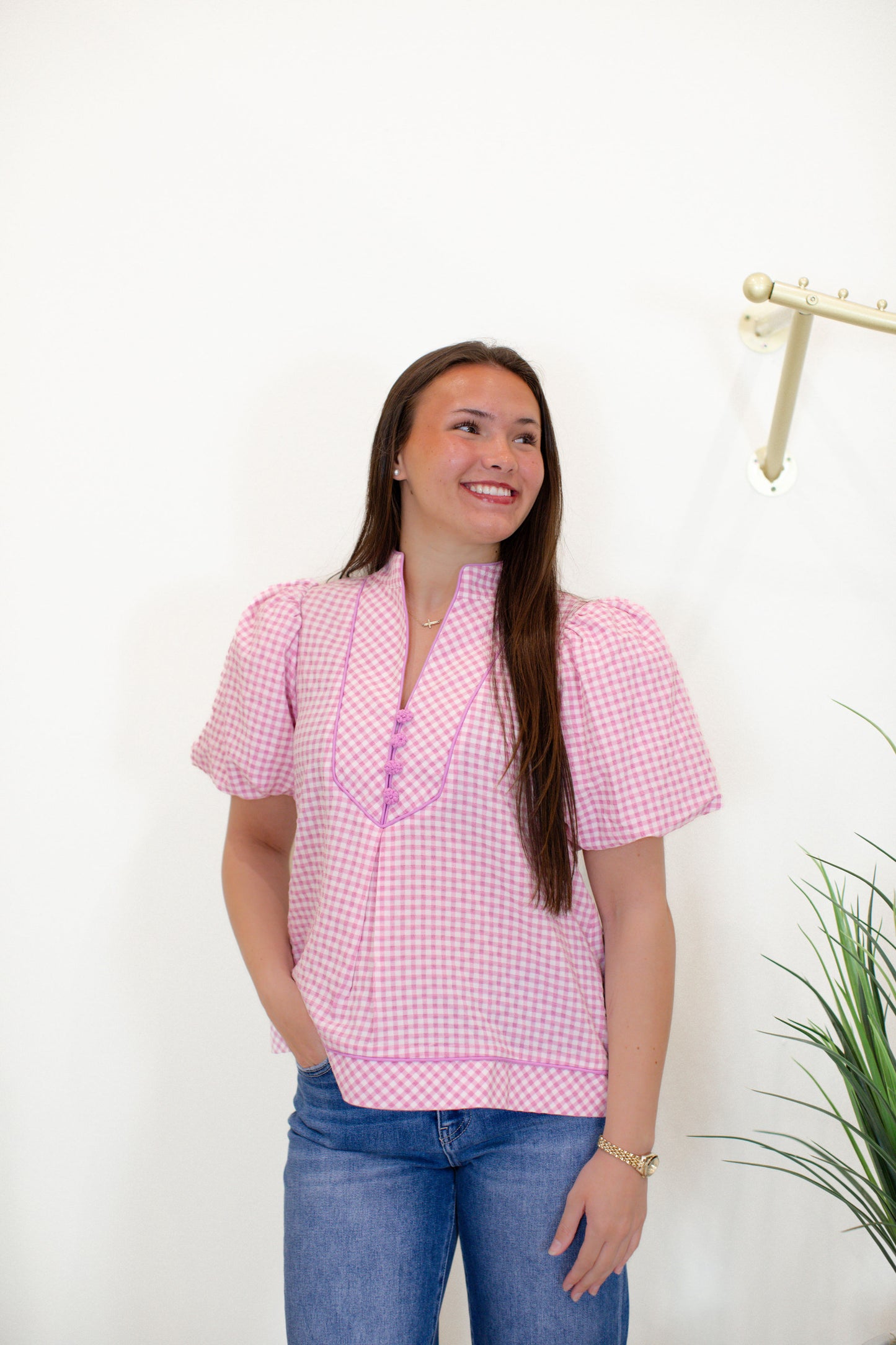 Baby Pink Gingham Puff Sleeve Top