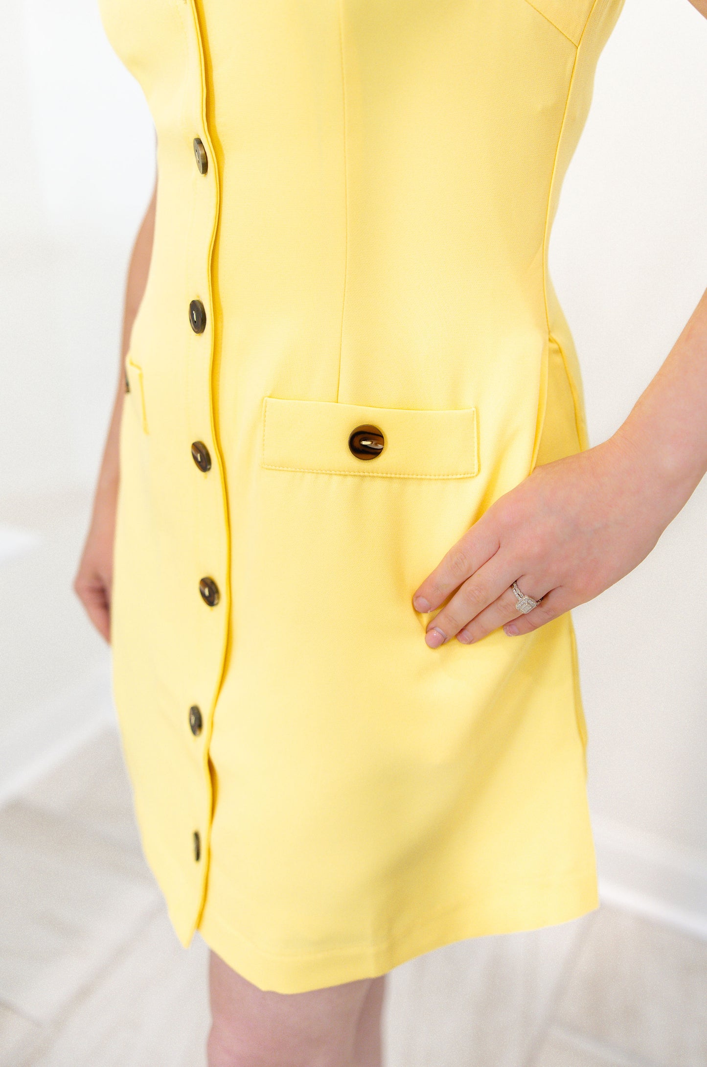 Button Up Sleeveless Dress-Yellow
