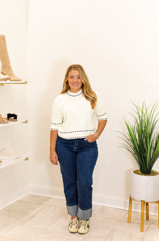 Stitch Effect Detail Short Sleeve Top