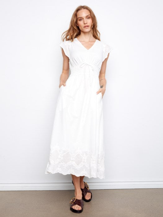 V-Neck Elastic Waist Dress And Ruffle Cap Sleeve Dress