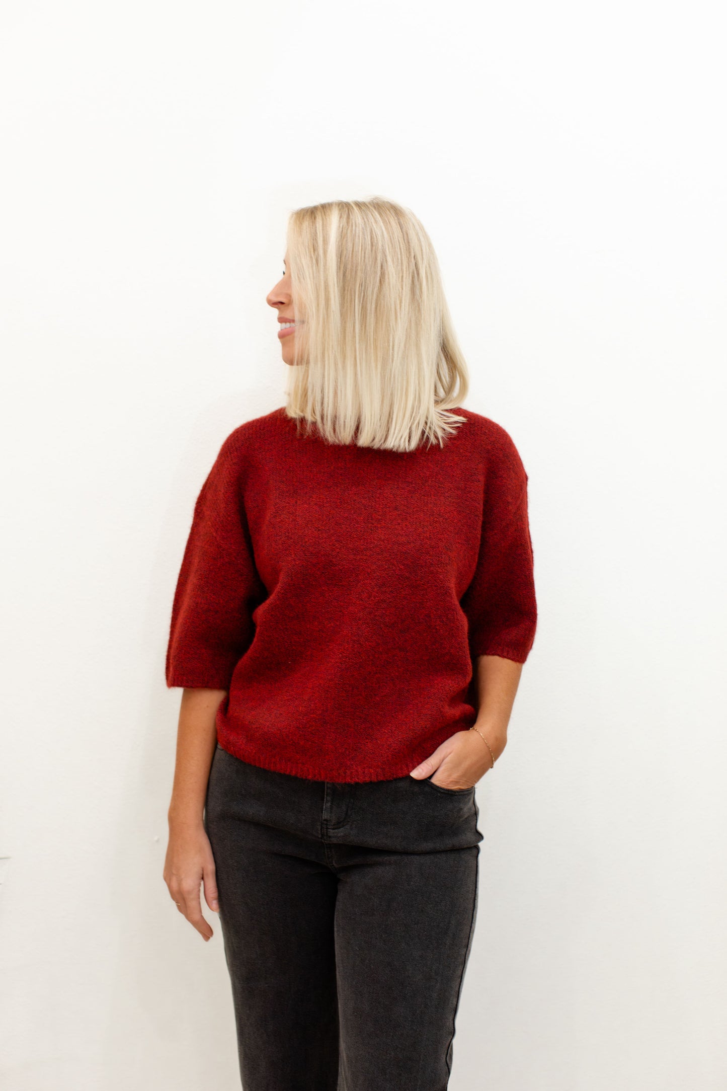 Cabernet Elbow Sleeve Balloon Shape Sweater