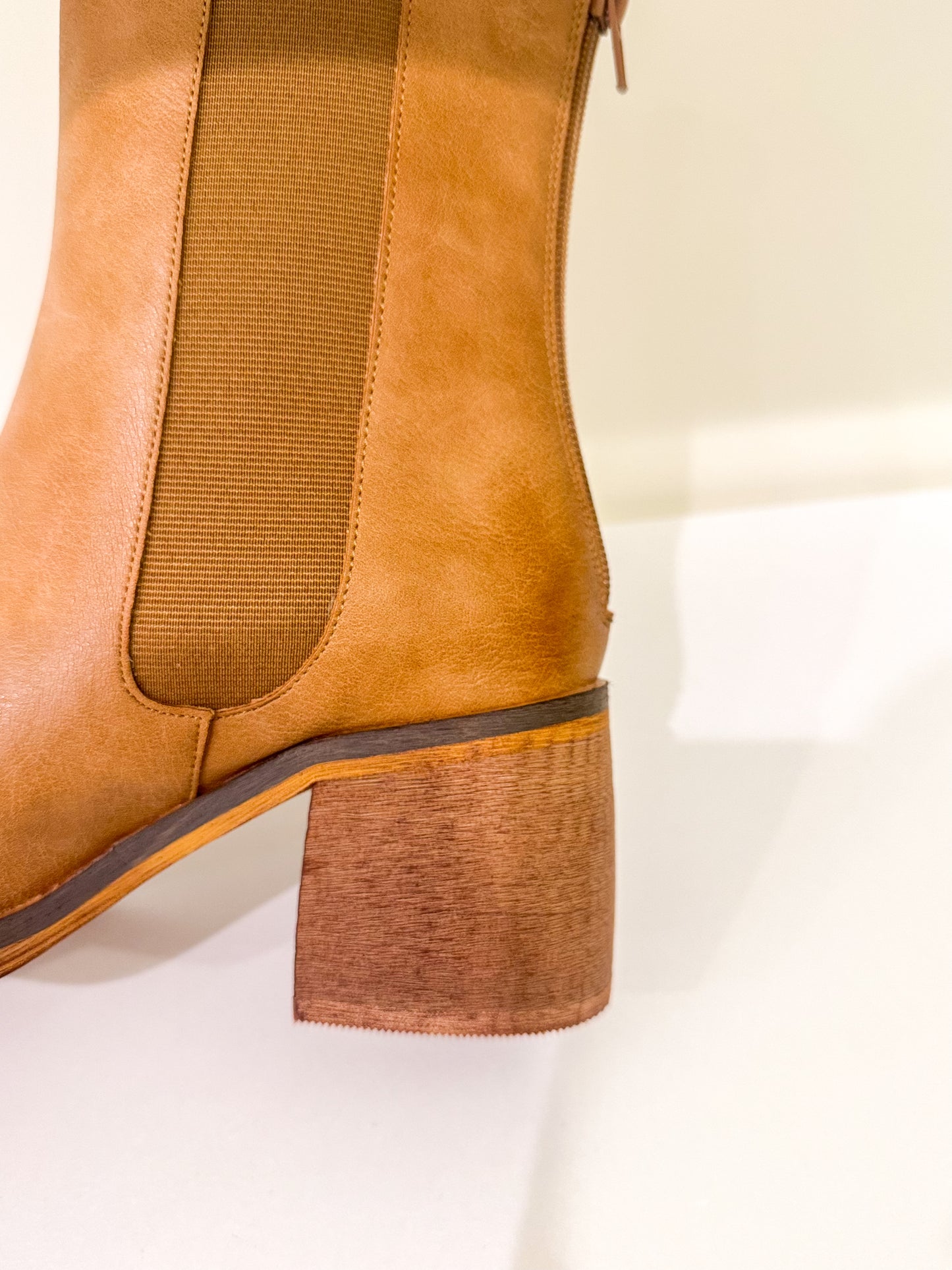 The Olivia Caramel Chelsea Heel Boots