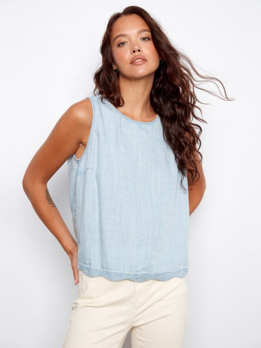 Scallop Hem Sleeveless Top