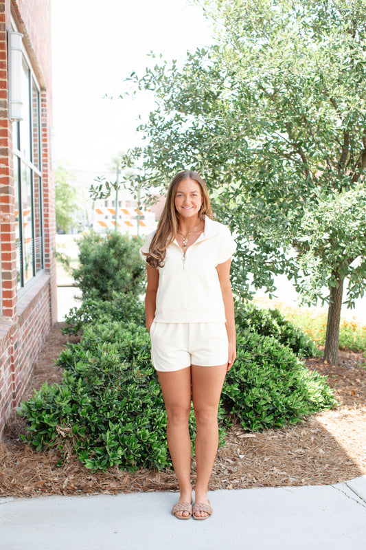 Cream Top with Shorts Set