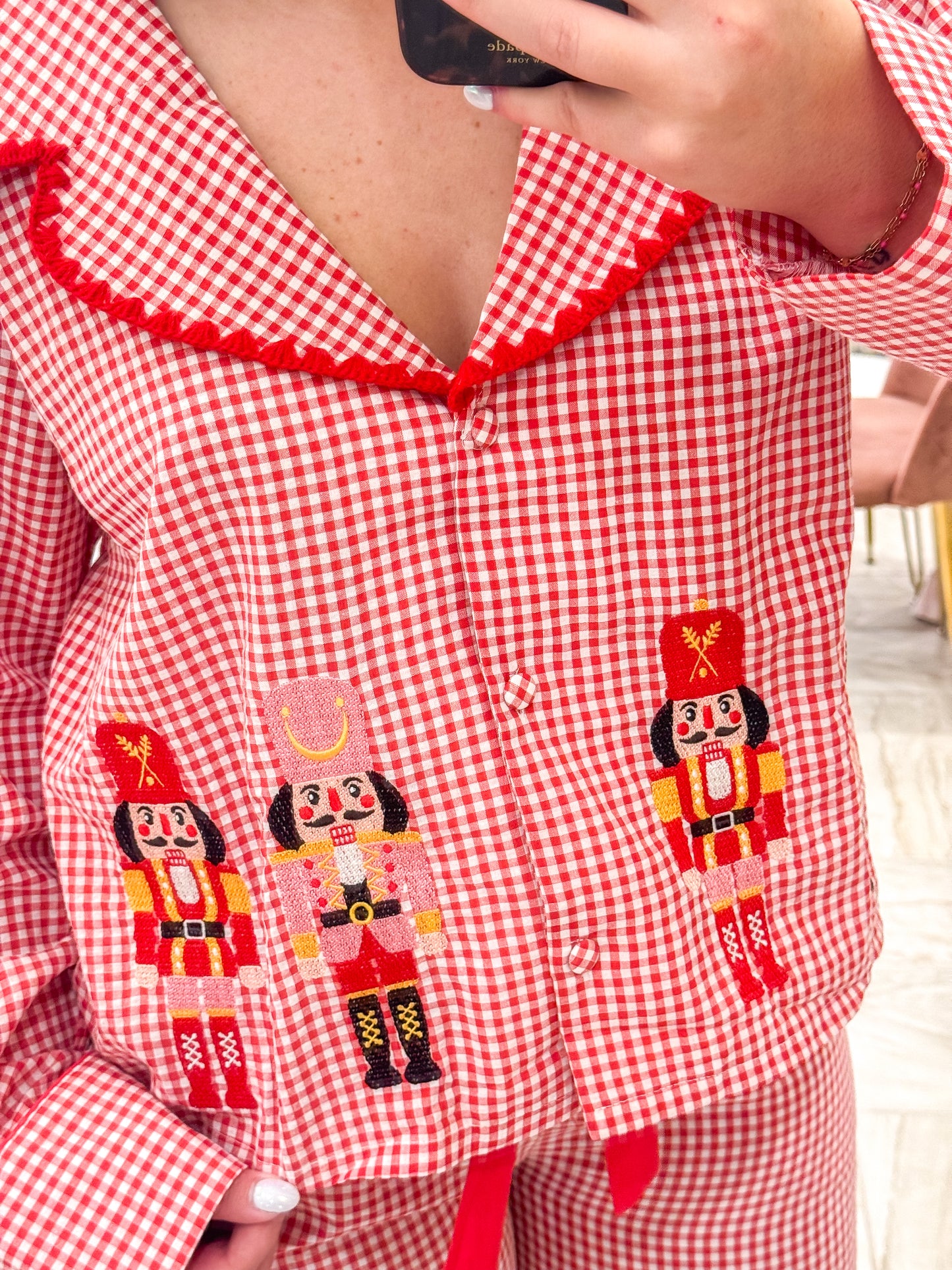 Embroidered Nutcrackers & Blanket stitch details Pajama Set