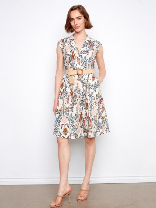 Printed Linen Cap Sleeve Dress
