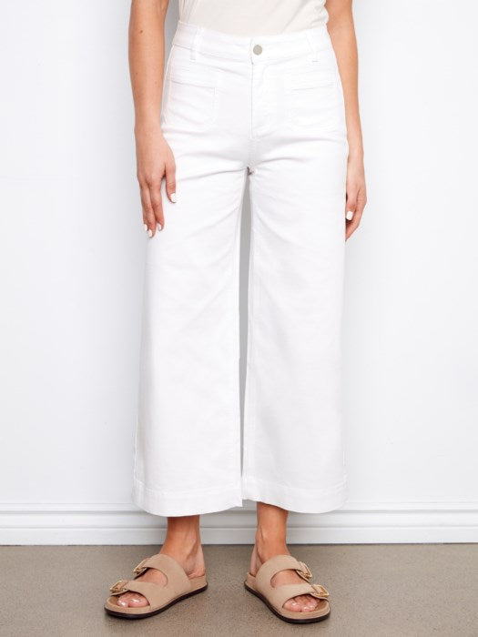 Cropped Flare Leg Pant-White