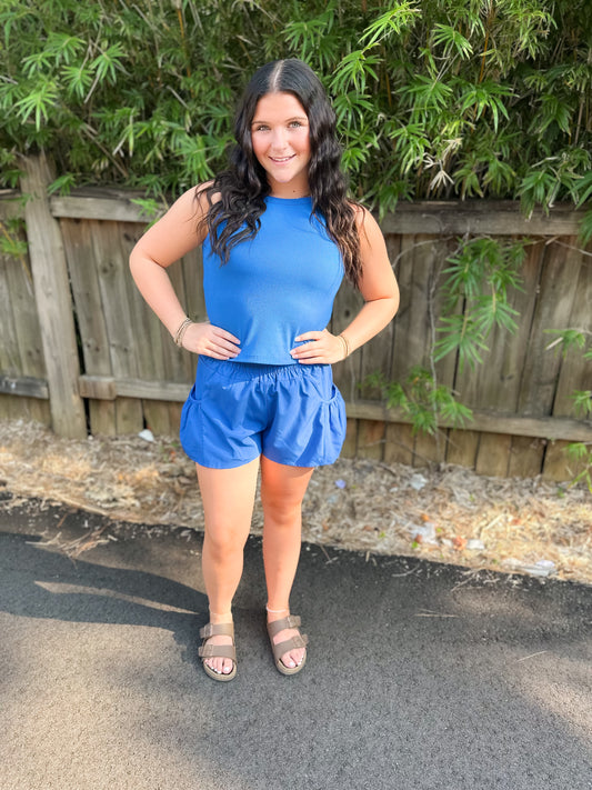 Ribbed Slim Tank Pocketed Wide Leg Shorts Set
