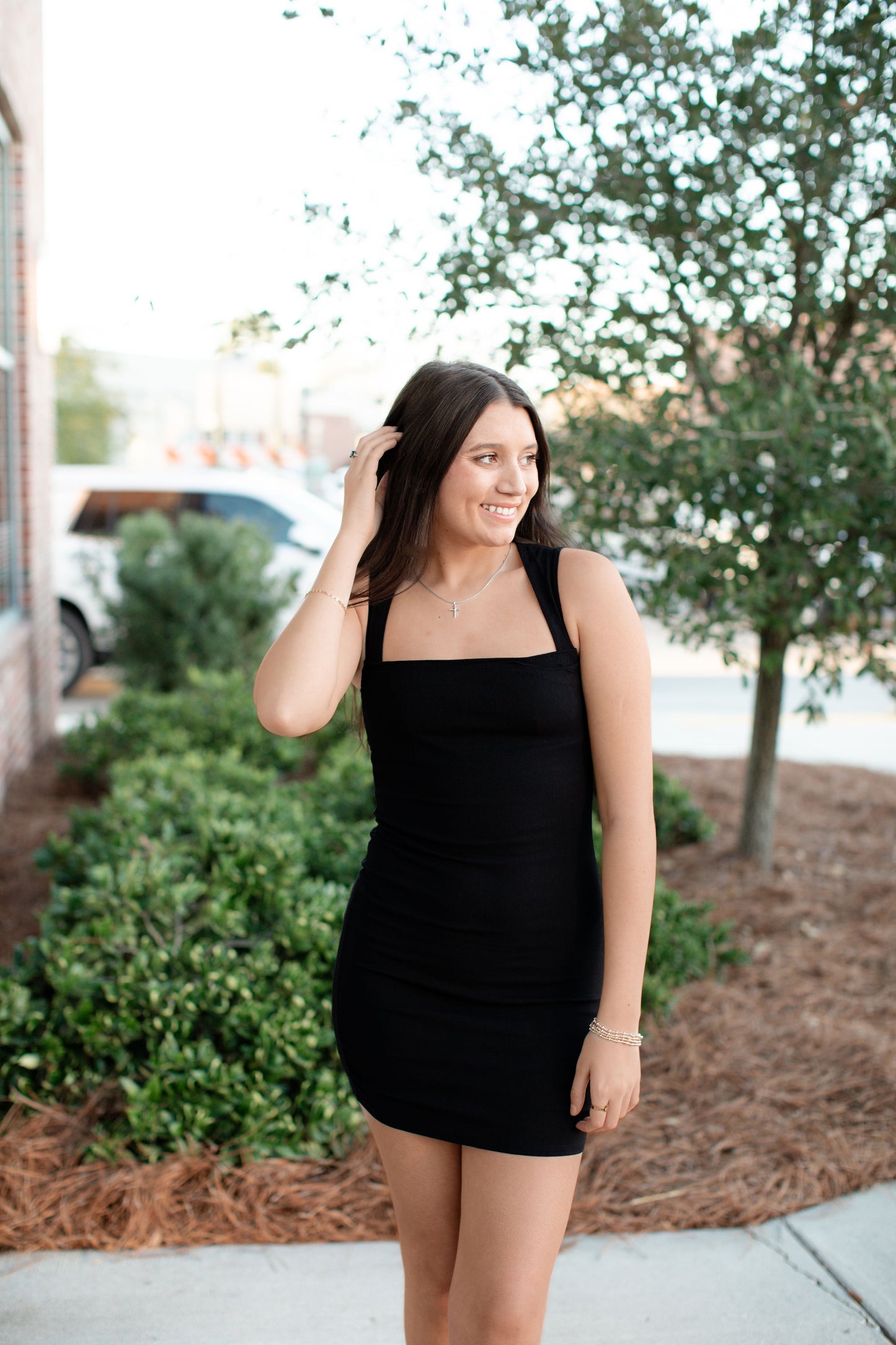 Pleated Cowl Neck Bodycon Mini Dress-Black
