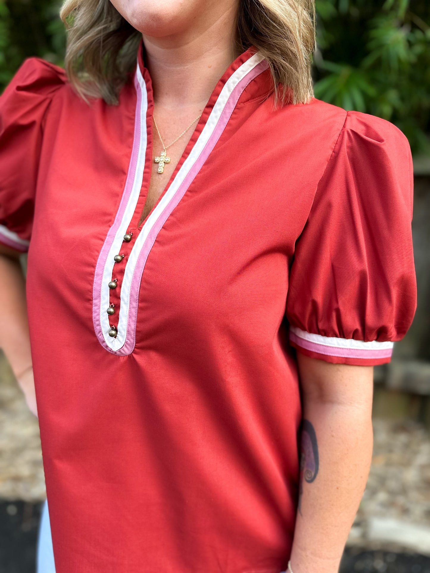 Rust Short Puff Sleeve Top